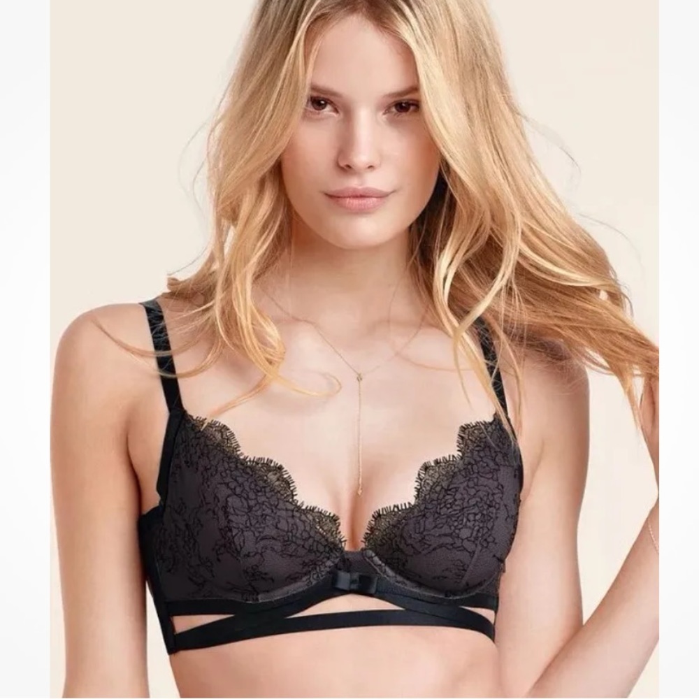 Victorias Secret NEW Lace Sheer Sexy Demi Balconette Bra Strappy Zip Underwire